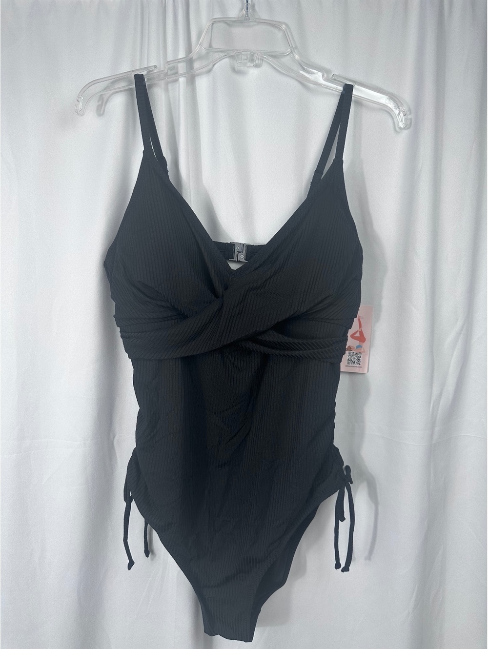 Charmo Black Ribbed One-Piece Swimsuit with Adjustable Side Ties